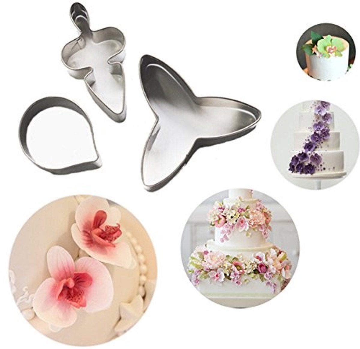 Dailygoods- Uitstekers 3 Stuks - Roestvrij Stalen Mottenorchidee - Koekjessnijder - Fondant Mal - Diepte 1,5 cm - Zilveren Kleur - Koekjesuitsteekvormpjes