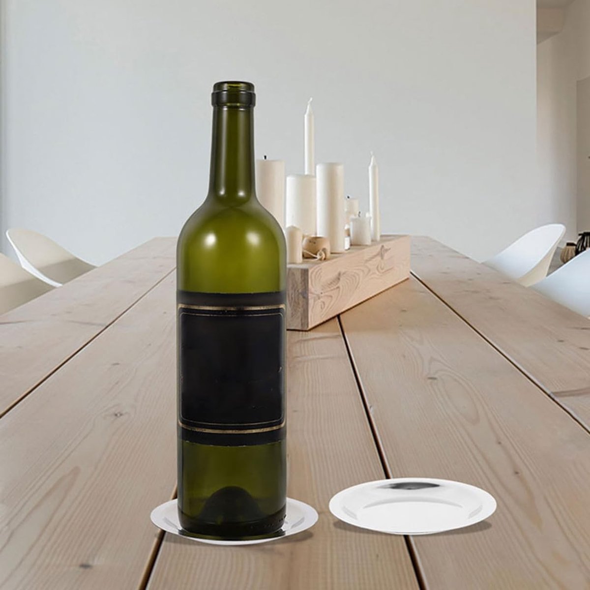Dailygoods- Wijnflessenonderzetters 5 stuks - Warmte-isolerende Pad - Onderzetters met Houder - Roestvrij Staal - Verhoogde Rand - Bescherming tegen Vlekken