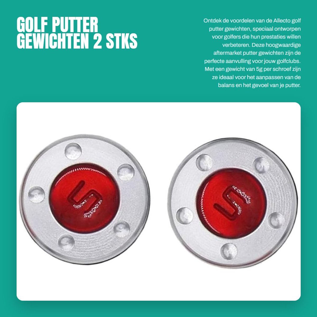 Dailygoods- Puttergewichten 2 Stuks - 5g/10g/15g/20g/25g/30g/35g/40g - Hoogwaardige Metalen Gewichten - Inclusief Rubberen Ringen - Slijtvast en Vochtbestendig - Golfgewichten