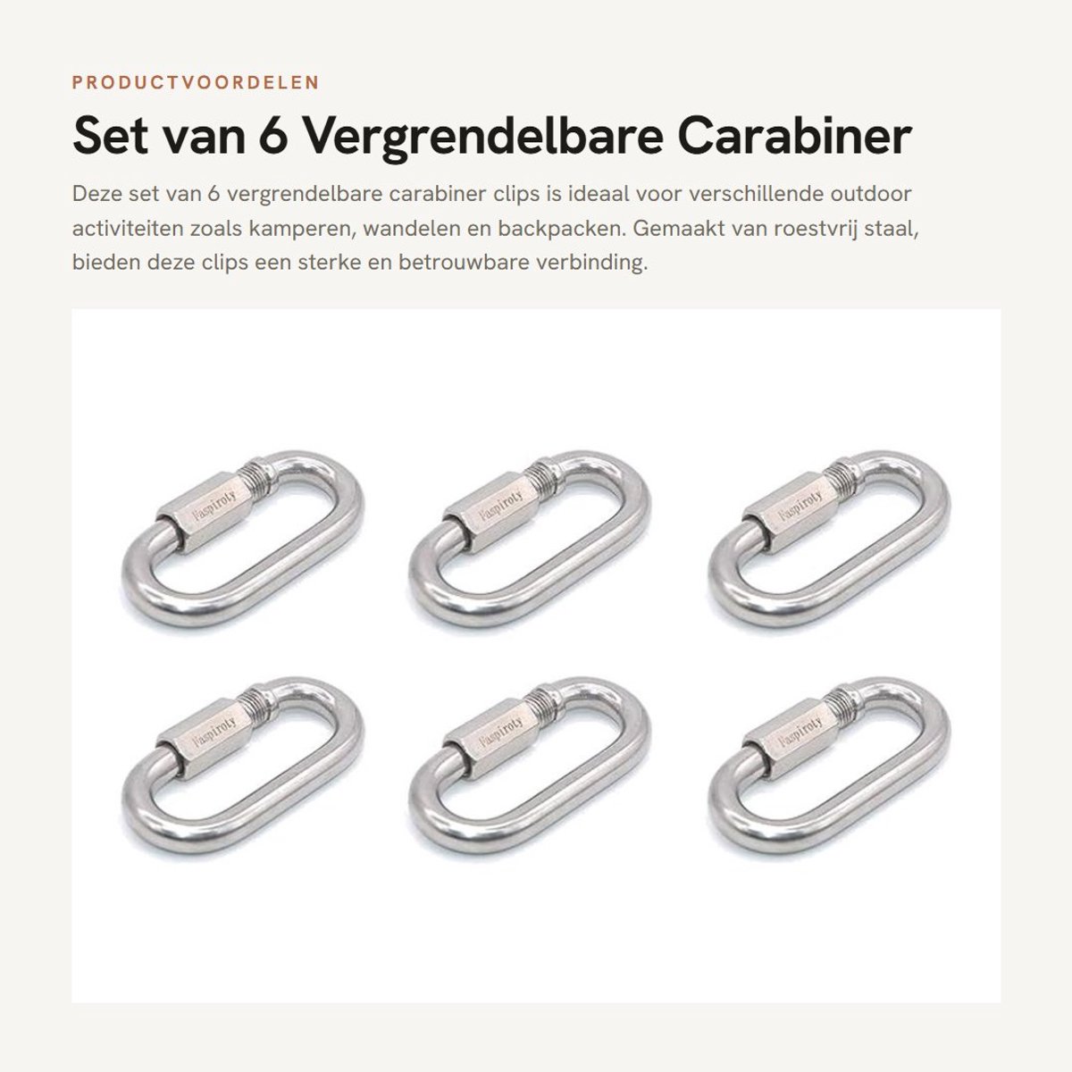 Dailygoods- Carabiner Clip Vergrendeling - Karabijnhaak RVS - Sleutelhanger - Quick Link - 6 Stuks - Duurzaam en Roestbestendig