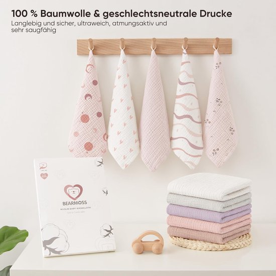Baby Wasdoekjes Set - Molton Doekjes - Baby Verzorging - 100% Katoen - 10 Stuks - Roze Violet — afbeelding 2