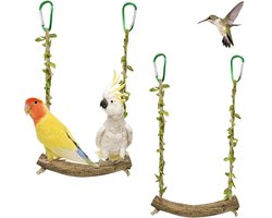 2 stuks - Vogel Speelplaats Schommel - Papegaaien schommel Met Karabijnhaak - Vogel Stokken Rotan Schommel & Klimstok - Geschikt voor Parkieten, Valkparkieten en Kanaries - Groen