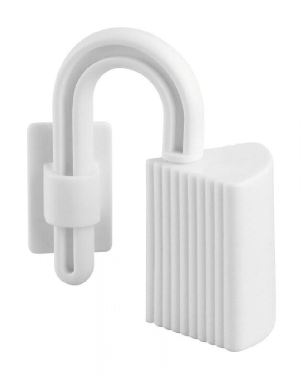 Een set van twee scharnierstoppers Geschikt voor babydeurtjes ter Geschikt voorkoming van beknelling, wit.
