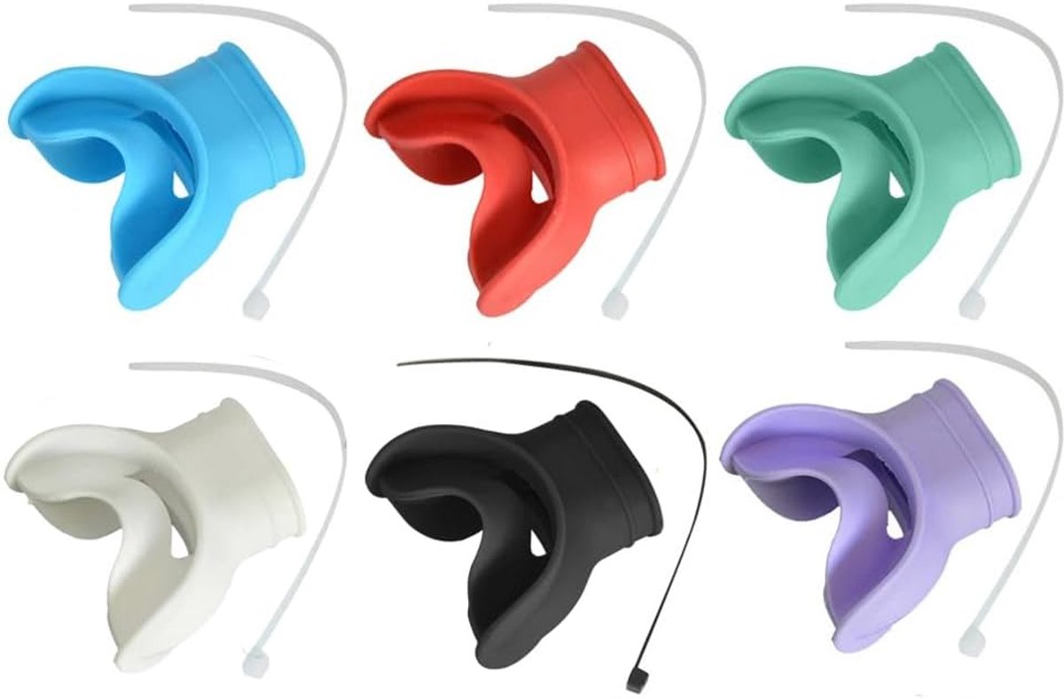6 gekleurde nekstukken Geschikt voor duikregelaars, transparante siliconen snorkel, zachte en comfortabele reserveonderdelen/vervangingen, Geschikt voor de meeste standaard duikaccessoires.