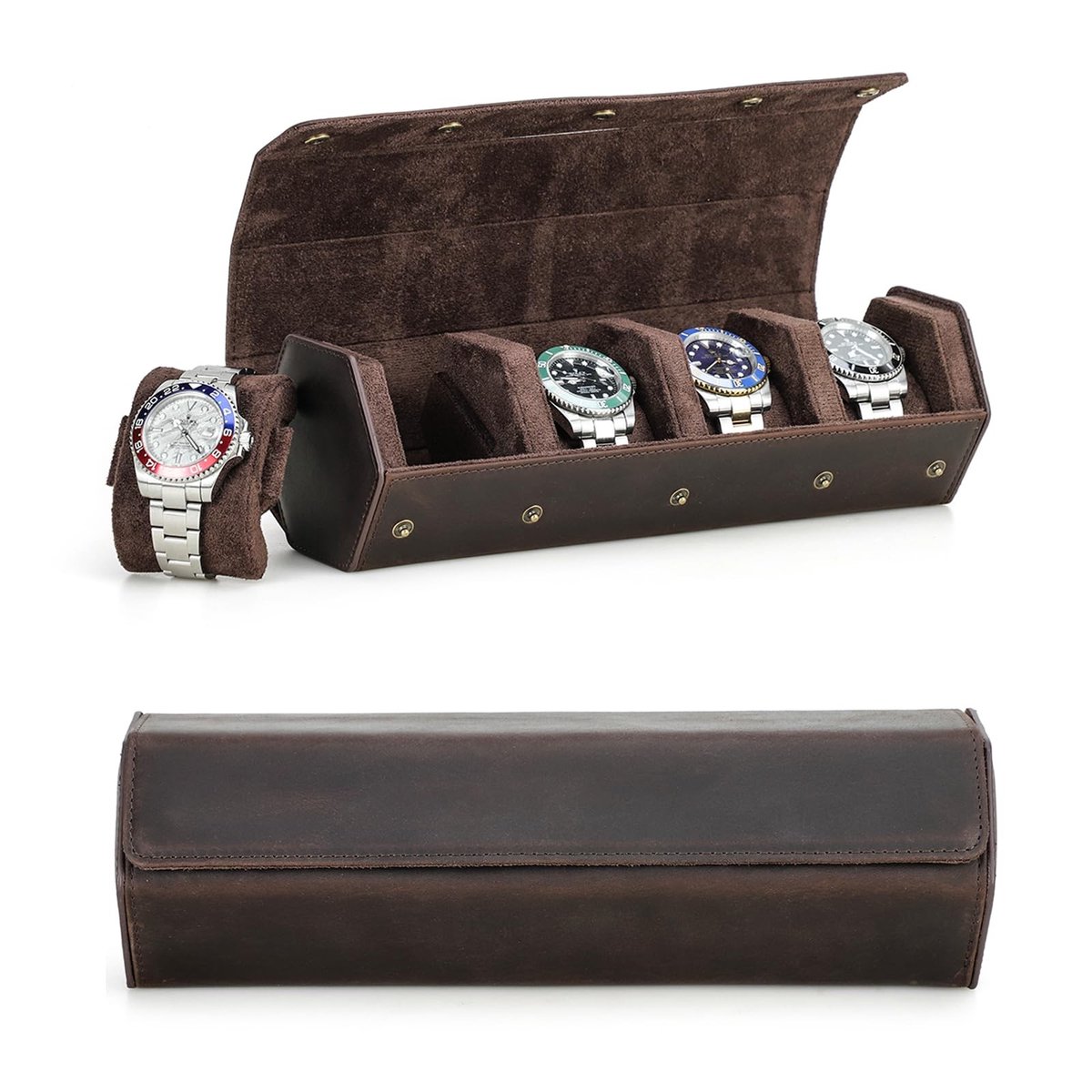 Dailygoods- Horloge Doos Zeshoekig - Horloge Organizer - Lederen Horloge Kist - Beschermende Opslag - Premium Leer - Voor 4 Horloges