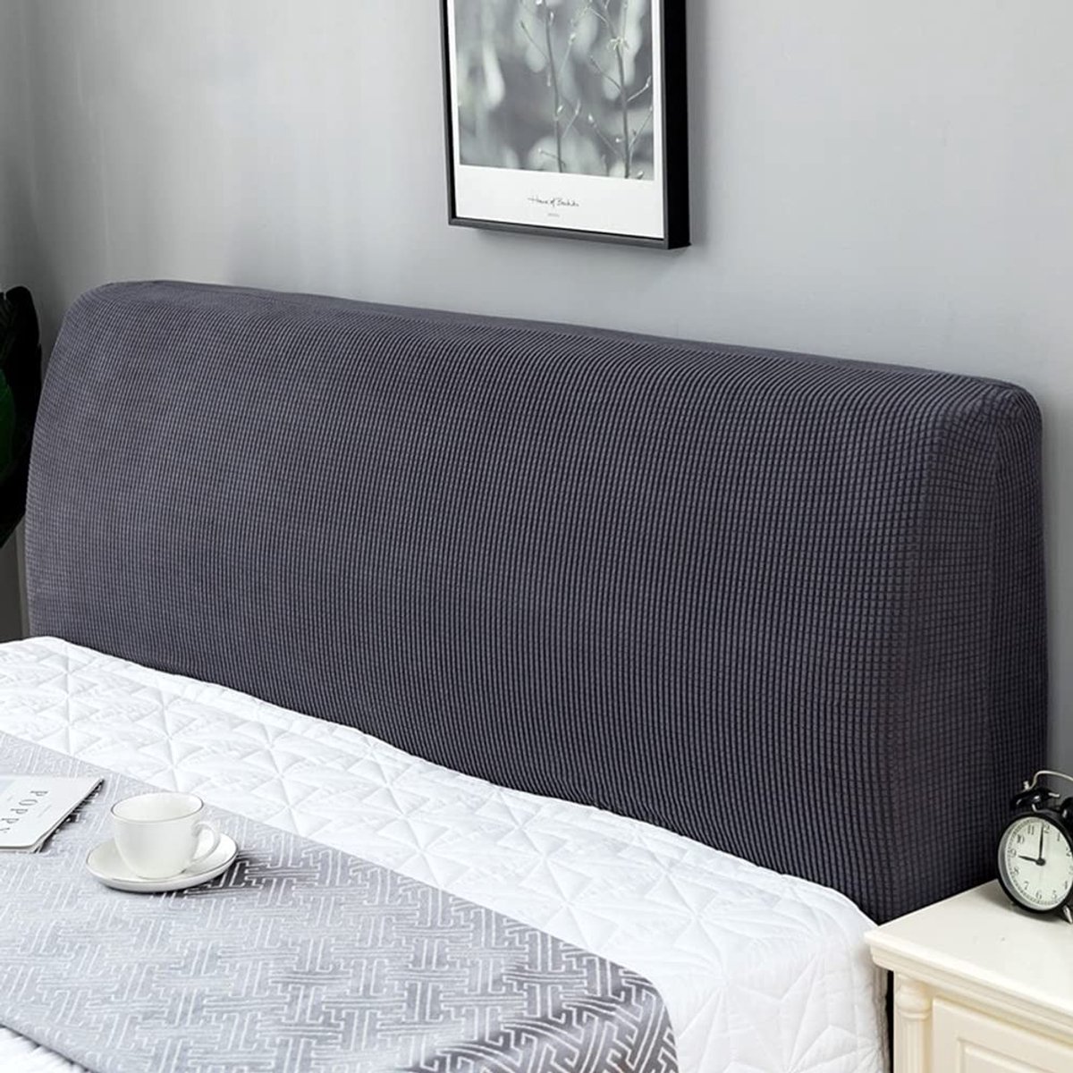 Dailygoods- Hoofdbordhoes stretch - Beschermhoes voor hoofdbord 200-220 cm - Rekbare hoes - Hoofdbord bekleding - Materiaal 95% polyester - Kleur grijs - Bedhoofd