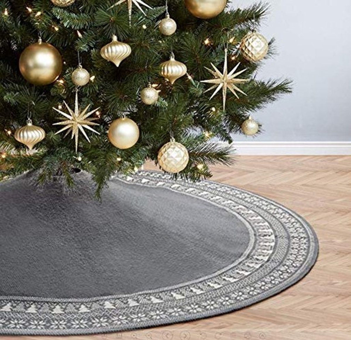Dailygoods- Kerstboomrok 122cm Dikke Rustieke Gebreide - Sneeuwvlok Patroon - Zacht en Warm - Herbruikbaar - Perfect voor Grote Bomen - Decoratie voor Thuis - Kerstboomdeken