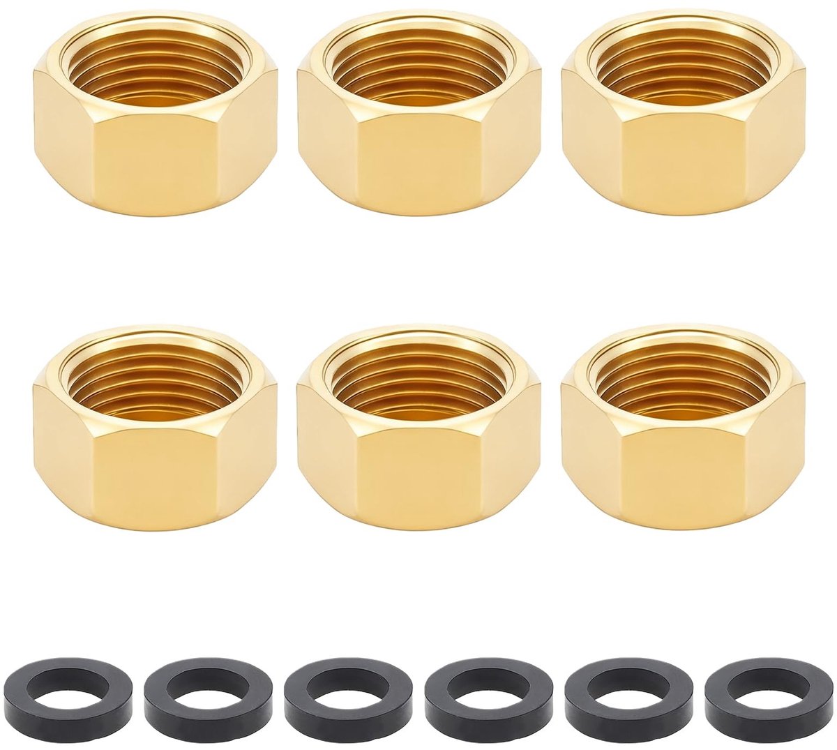 Dailygoods- Messing Buiskap Set van 6 - 1/2 Inch Draad - Rubberafdichting - Hexagonale Hoofd - Afsluitklep - Koppeling voor Waterleidingen