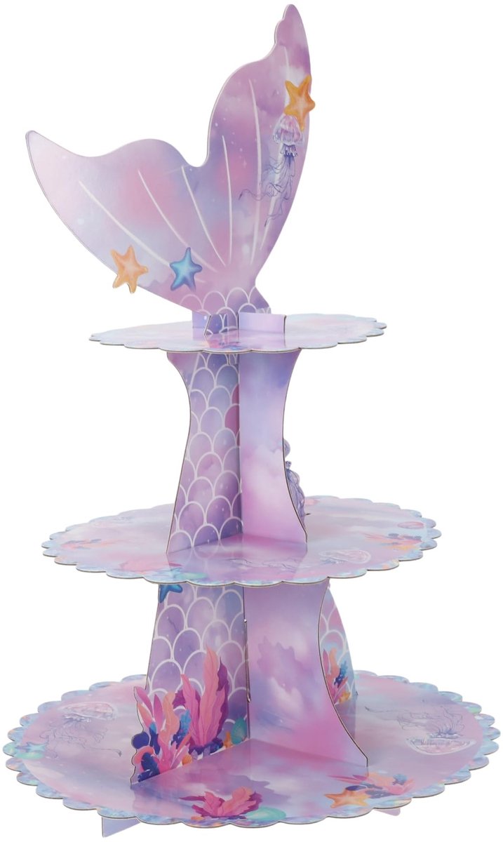 Dailygoods- Cupcake-standaard 3 niveaus - Zeemeerminstaart - Duurzaam materiaal - Decoratie voor feesten - Stabiliteit en ondersteuning - Gebruiksvriendelijk ontwerp - Taartstandaard