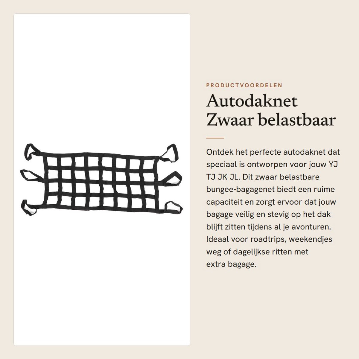 Dailygoods- Daknet zwaar belastbaar - Aanhangernet - Bagagenet auto - Bagagenet fiets - Dakbagagedrager - Eenvoudig te installeren