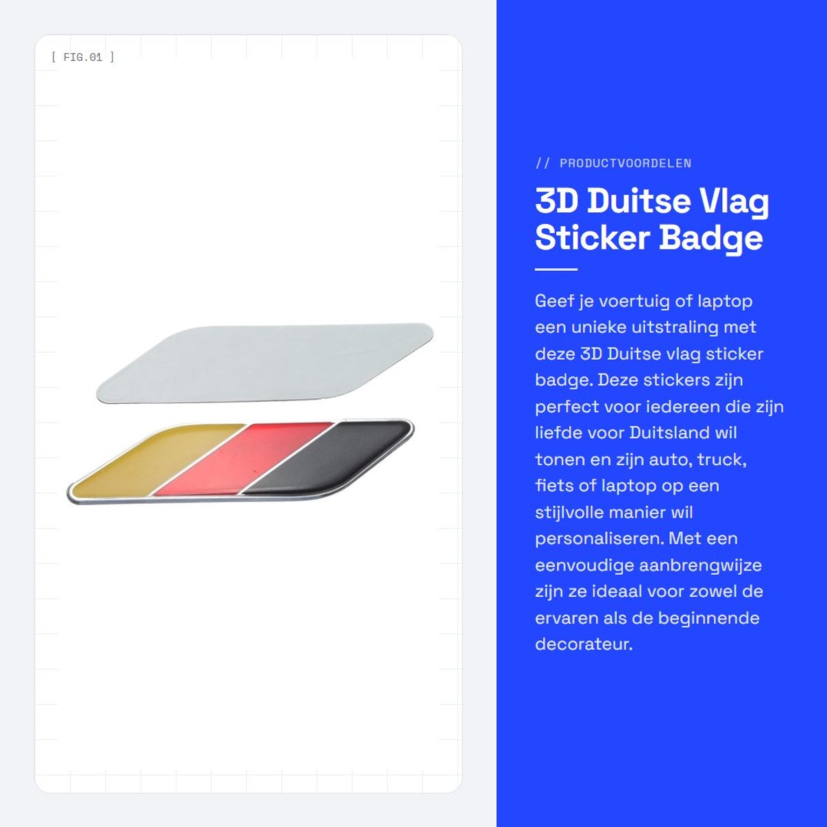 Dailygoods- Vlag Sticker 3D Duitse Vlag - Auto Sticker - Bumpersticker - Decoratie Sticker - Embleem - Eenvoudig aan te brengen - Autosticker
