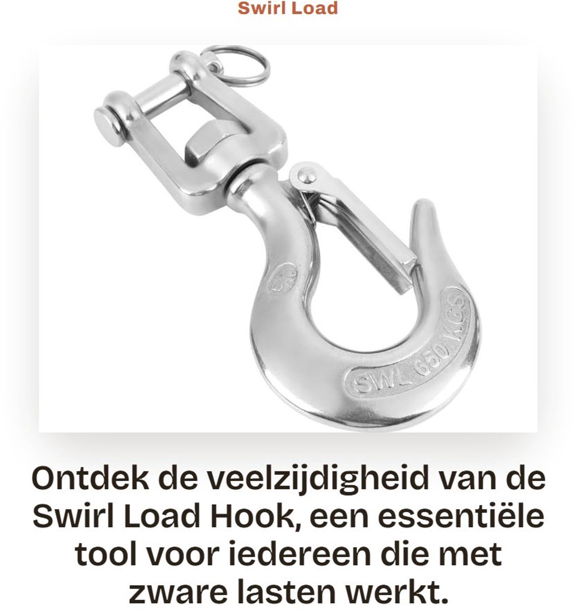 Dailygoods- Wervellasthaak 360 graden - Kettinghaak - Zwenkhaak - Veiligheidshaak - Roestvrij staal 304 - Werkbelasting 650 kg - Haak