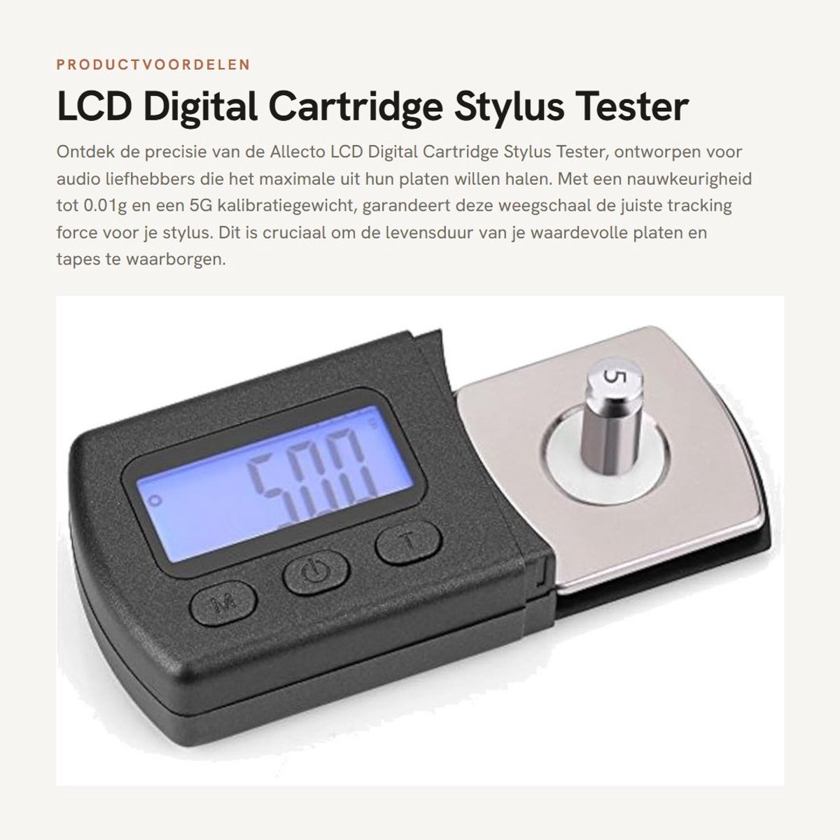 Dailygoods- Stylus Tester - Digitale Weegschaal 0,01 Gram - LCD Display - Kalibratiegewicht 5G - Precisie Meting - Blauwe Achtergrondverlichting