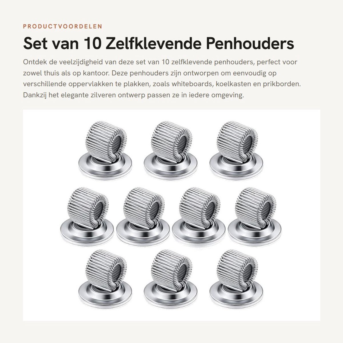 Dailygoods- Penhouder Zelfklevend - Set van 10 - Mangaanstaal - 360 Graden Rotatie - Geschikt voor Whiteboard - Duurzaam en Flexibel - Pennenhouder