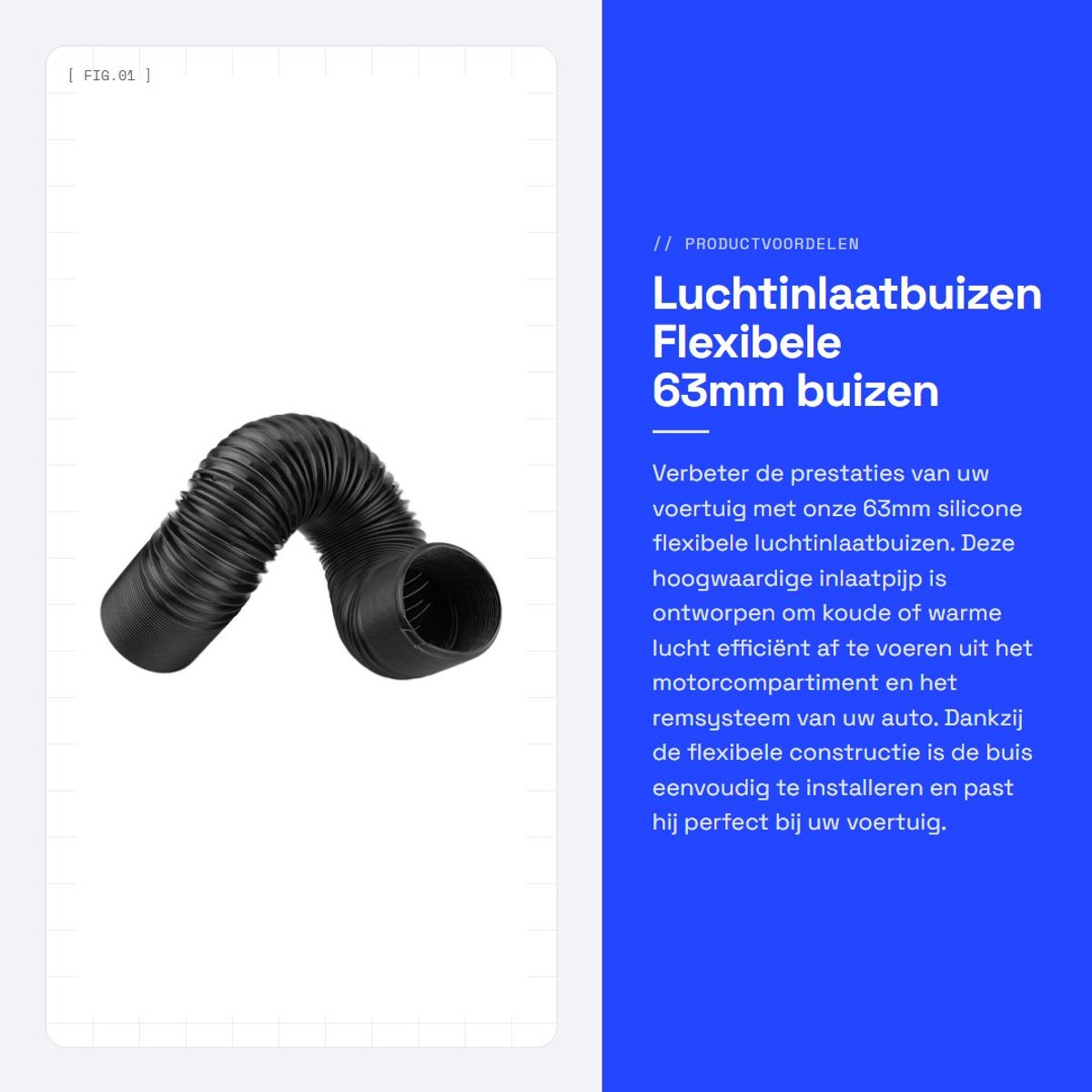 Dailygoods - Luchtinlaatbuizen - Flexibele 63mm buizen - Hoogwaardige kwaliteit - Zwart - Auto onderdelen - Duurzaam materiaal - Geschikt voor iedere...
