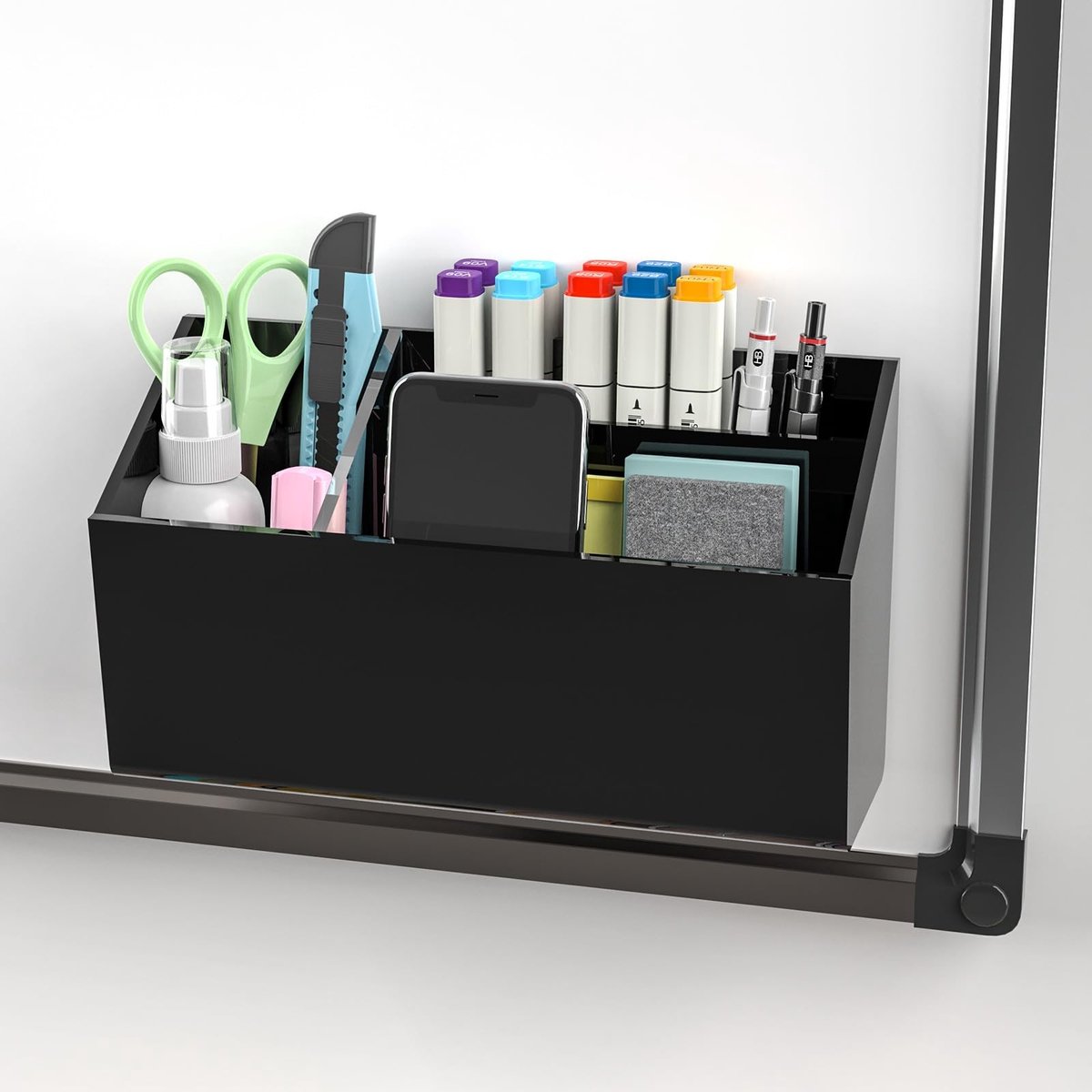 Dailygoods- Pennenhouder Zwart - Magnetische Organizer - Zelfklevende Houder - Bureau Accessoires - Duurzaam Acryl - Ruime Indeling