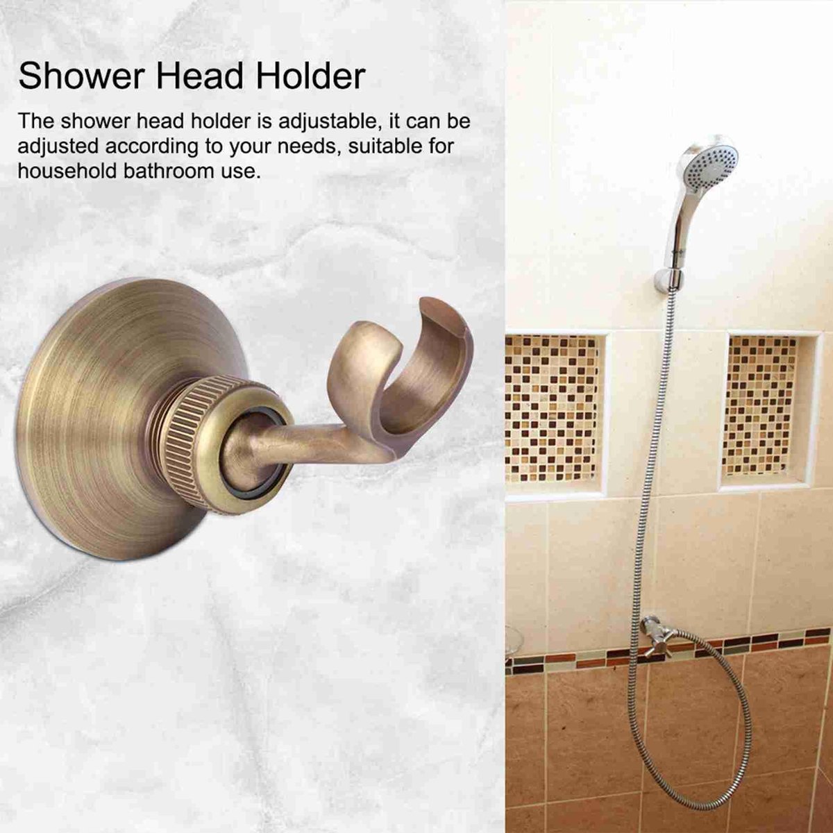 Dailygoods- Douchekophouder Verstelbaar - Vintage Messing - Wandmontage - Hoogwaardige Materialen - Eenvoudig te Installeren - Robuust en Duurzaam - Douchehouder