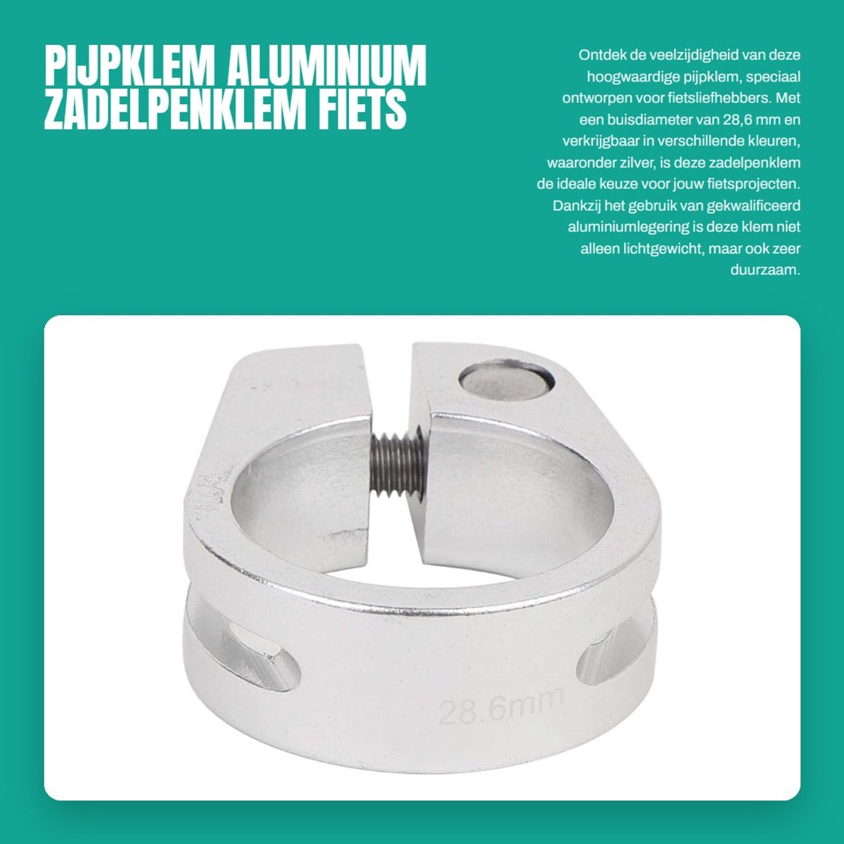 Dailygoods- Pijpklem 28,6 mm - Zadelpenklem - Aluminiumlegering - Duurzaam - Eenvoudige installatie - Ideaal voor fietsliefhebbers