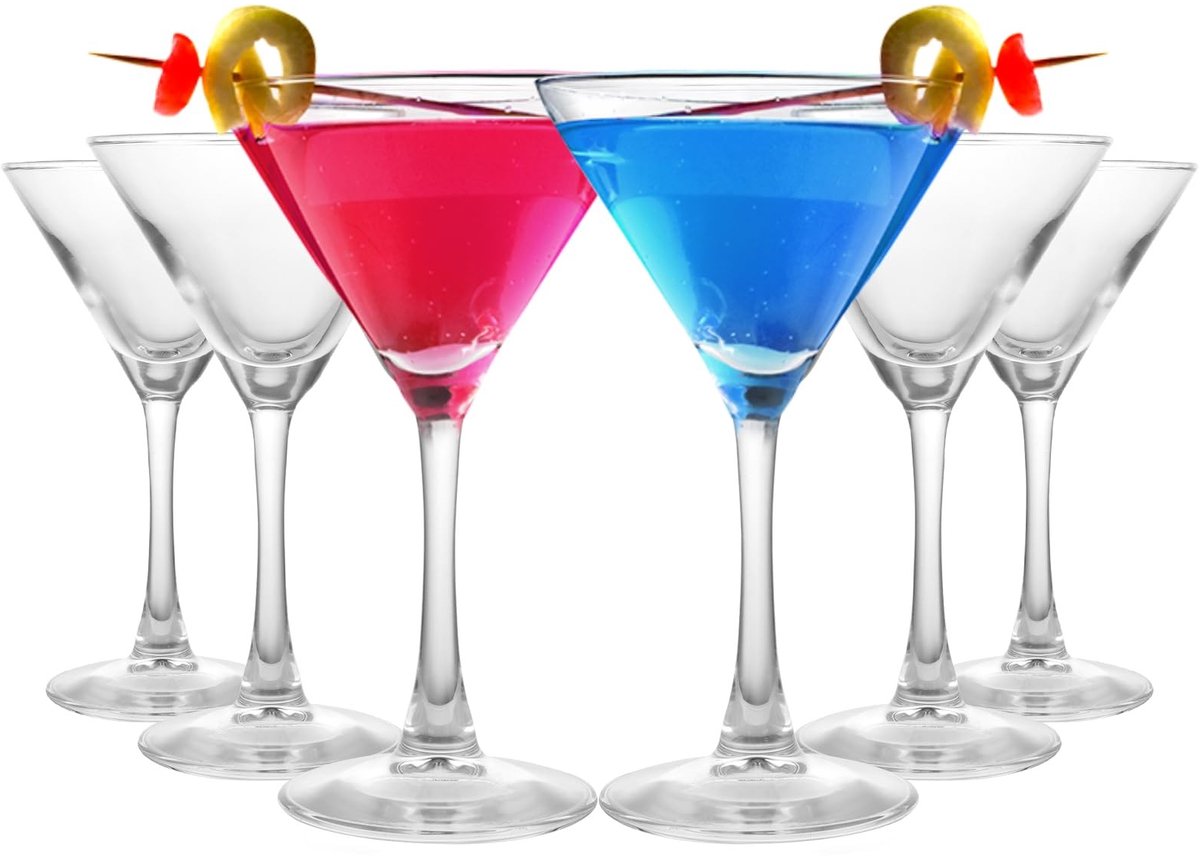 Dailygoods- Martini Glazen Set van 6 - 190 ml - Cocktail Glazen - Bruiloft/Feest - Restaurant/Bar - Helder Glas - Cocktailglazen