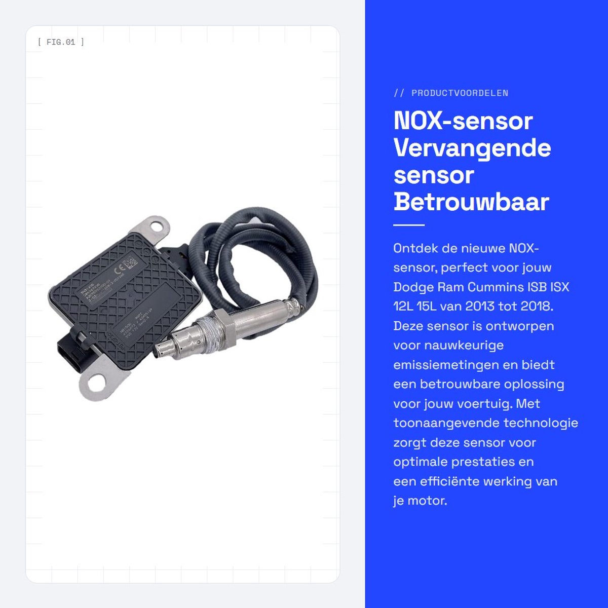 Dailygoods- NOX-sensor Geschikt voor Dodge Ram Cummins ISB/ISX 12L/15L - Onderdeelnummer 5WK96749B/4326872 - 2013-2018 - 12V GEN2.8 - 1 jaar garantie - Snelle verzending - Uitlaatgas-sensor
