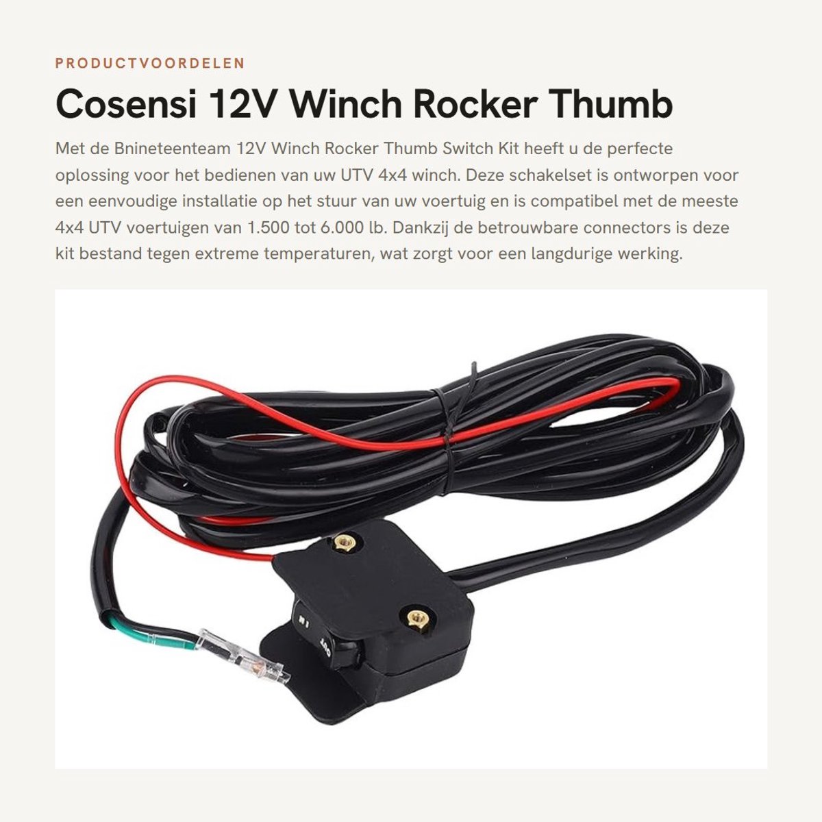 Dailygoods - 12V Winch Rocker Thumb Switch Kit - Voor UTV 4x4 - Betrouwbare schakelaar - Geschikt voor KFI WARN Ramsey Superwinch - Eenvoudige install...