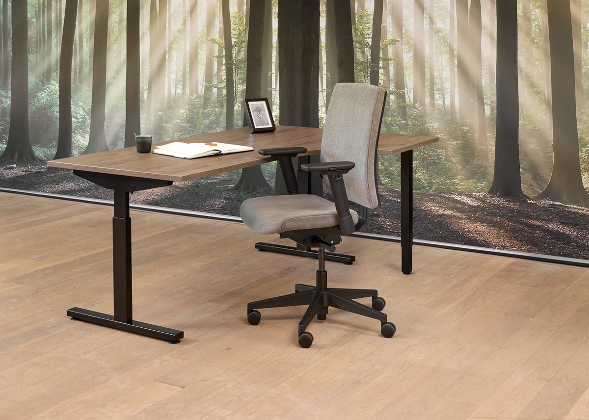 HHV | Hoekbureau Easy Rechts 160x120cm | Kleurblad: Halifax Eiken| Framekleur: Antraciet (RAL 7016)