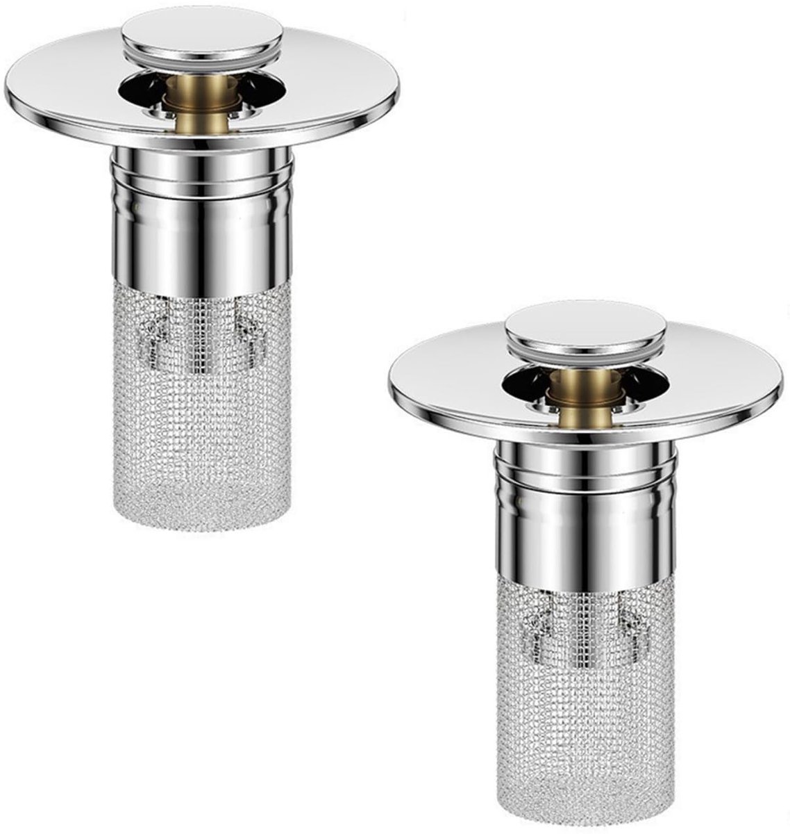 Dailygoods- Spoelbakpluggen 2-delig - Roestvrij Staal - Haarvanger - Wastafel Afvoer Stopper - Pop-Up Zeef - 28-32mm Afvoer Gaten - Afvoerstopper