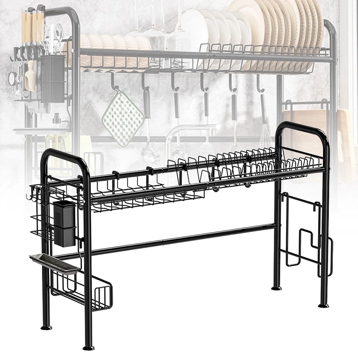 Dailygoods Afwasrek boven de gootsteen met 4 antislip voetjes, veelzijdig afwasrek met efficiënte afwatering