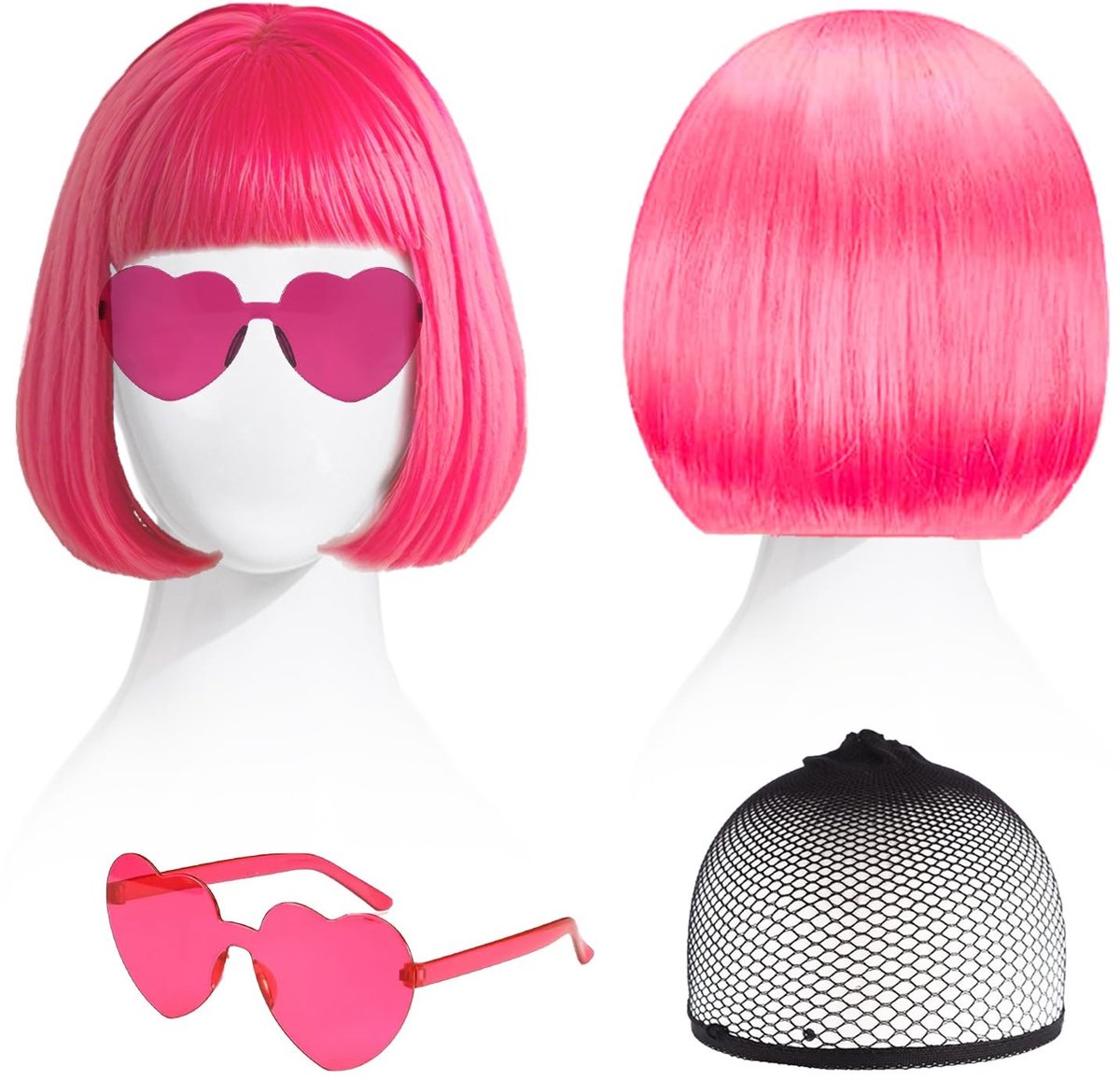 Dailygoods- Damespruik 3 Stuks - Cabaret Pruik - Middellang - Bob Pruik - Synthetisch Haar - Themafeest/Carnaval - Feestpruik