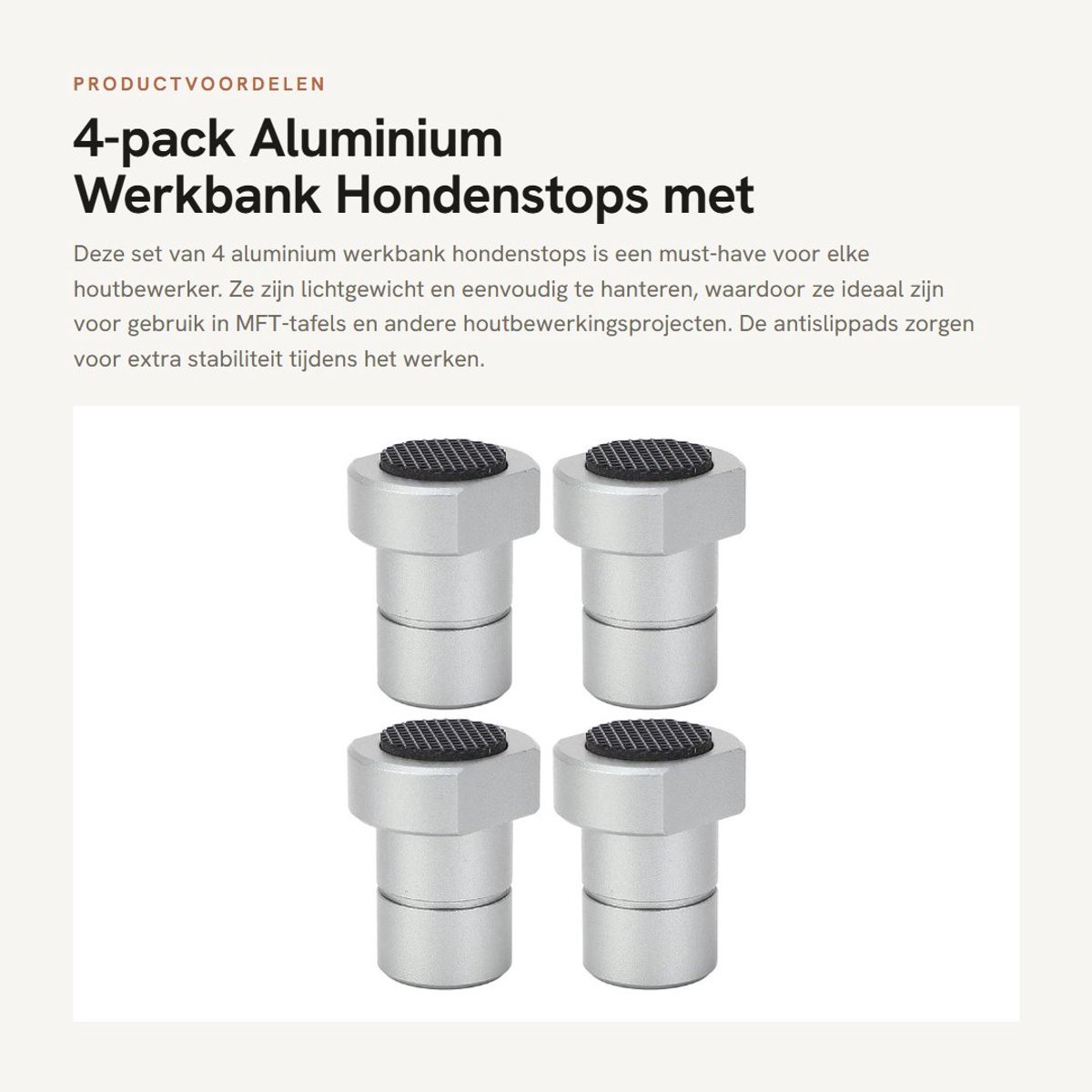 Dailygoods- Werkbankhondenstop Lichtgewicht - Aluminium - Antislippads - Draagbaar - Houtbewerking - Compatibel met MFT-tafels - Bankhond