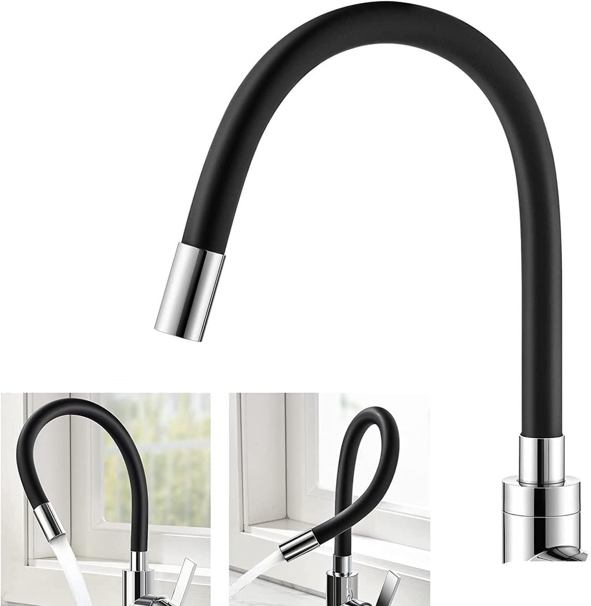 Dailygoods- Gootsteenmengkraan met lange uitloop - Flexibele keukenkraan - 360° draaibaar - Eengreepsmengkraan - Roestvrij staal - Voor warm/koud water