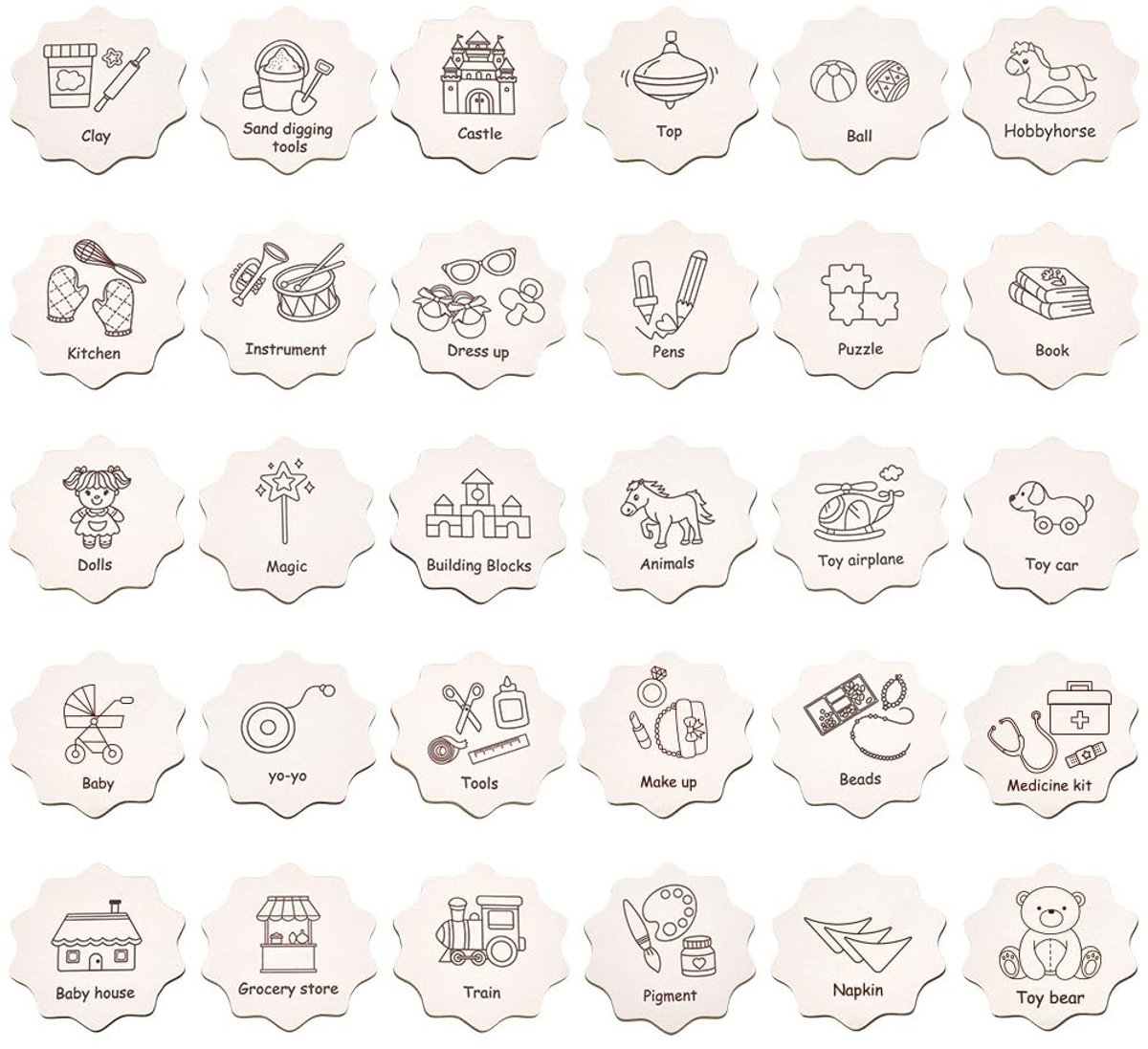 Dailygoods- Houten Labels 30 Stuks - Decoratieve Etiketten - Voor Kinderkamer/Speelkamer - DIY Projecten - 5,95 cm - Natuurlijk Hout