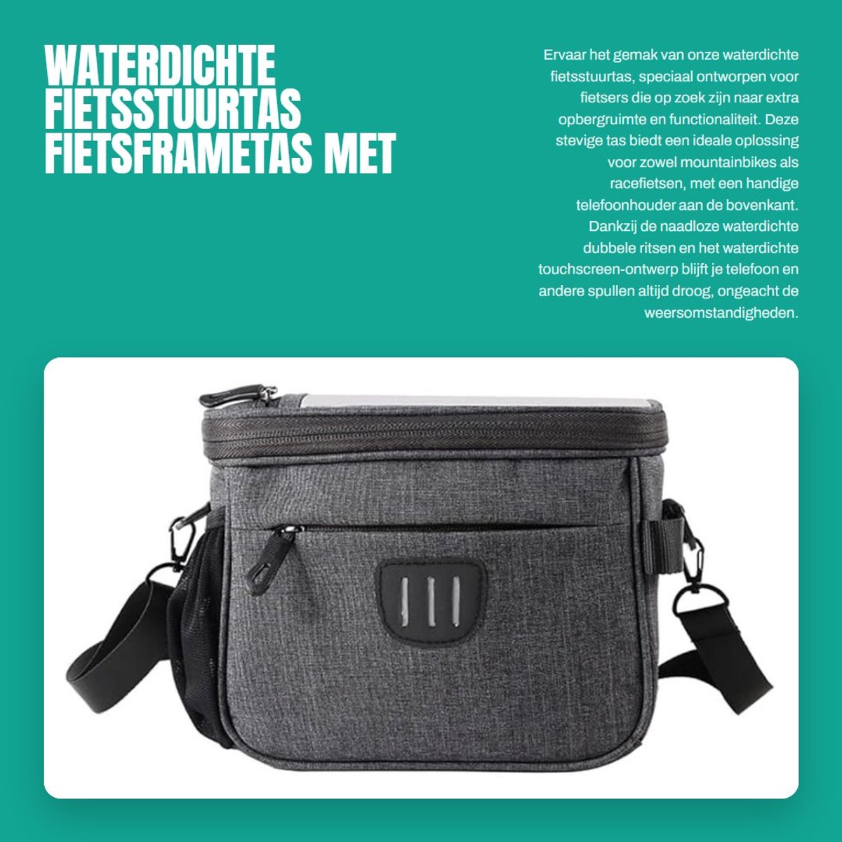 Dailygoods- Fietsstuurtas Waterdicht - Fietsframetas - Telefoonhouder - Opbergtas - Nylon - 22x17x15cm - 305 gram - Fietstas