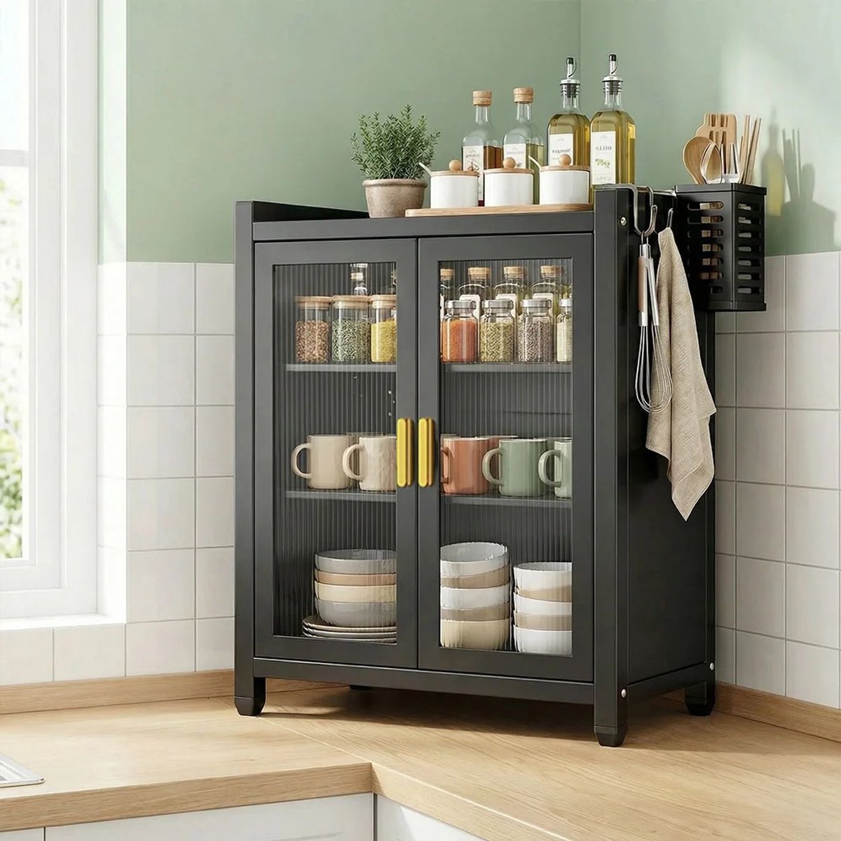 Dailygoods Kookgerei opbergrek van koolstofstaal, keukenkast, schaal- en borddroogrek, uitgerust met een verwijderbare e