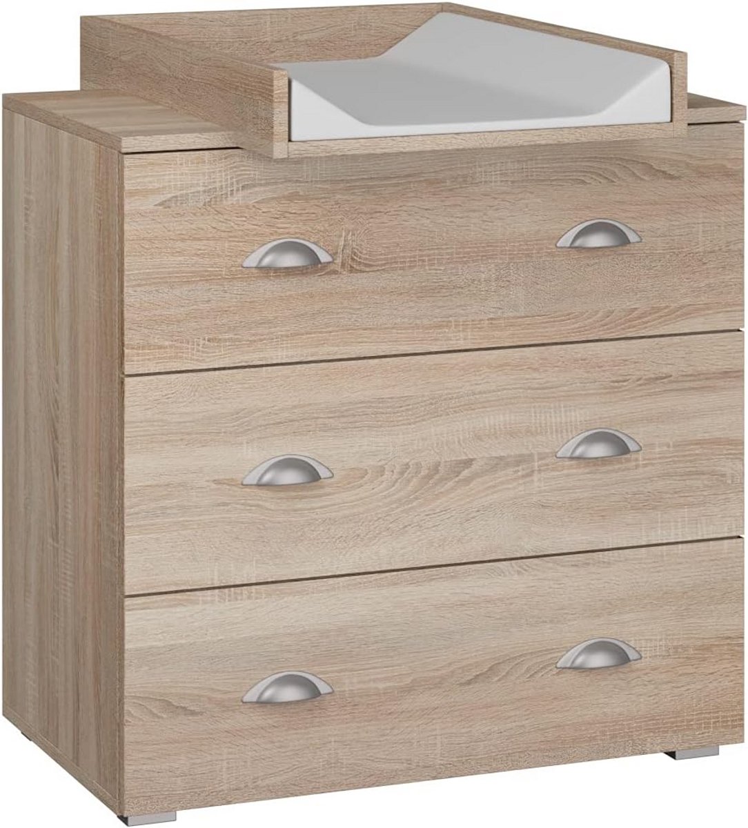 Babycommode met lades - Commode babykamer - Baby verzorgen - Inclusief aankleedkussen - 80 cm breed - Sonoma eiken