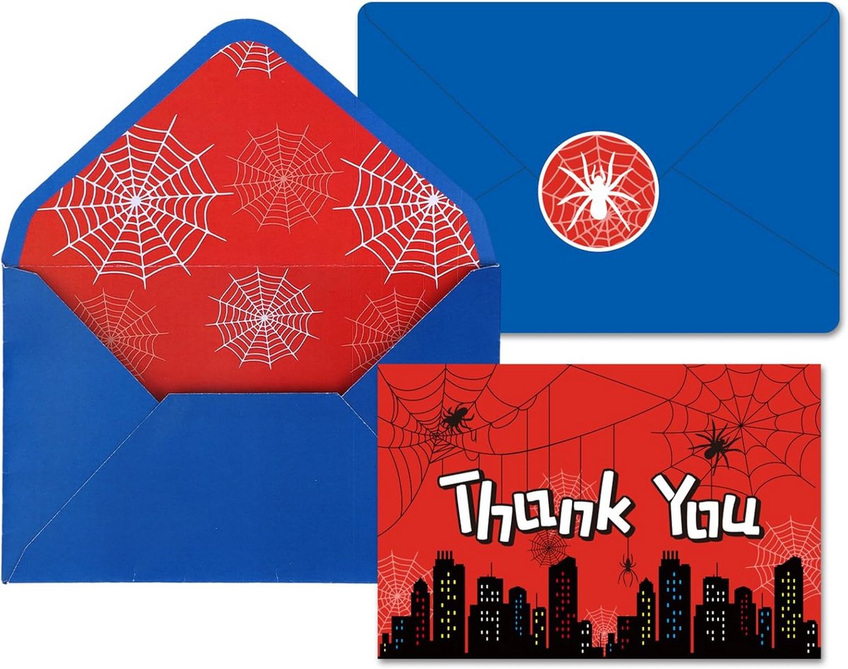 Bedankkaartjes Set - Wenskaarten Kinderen - Feestelijke Groeten - Met Enveloppen - 24 Stuks - Rood Blauw Zwart