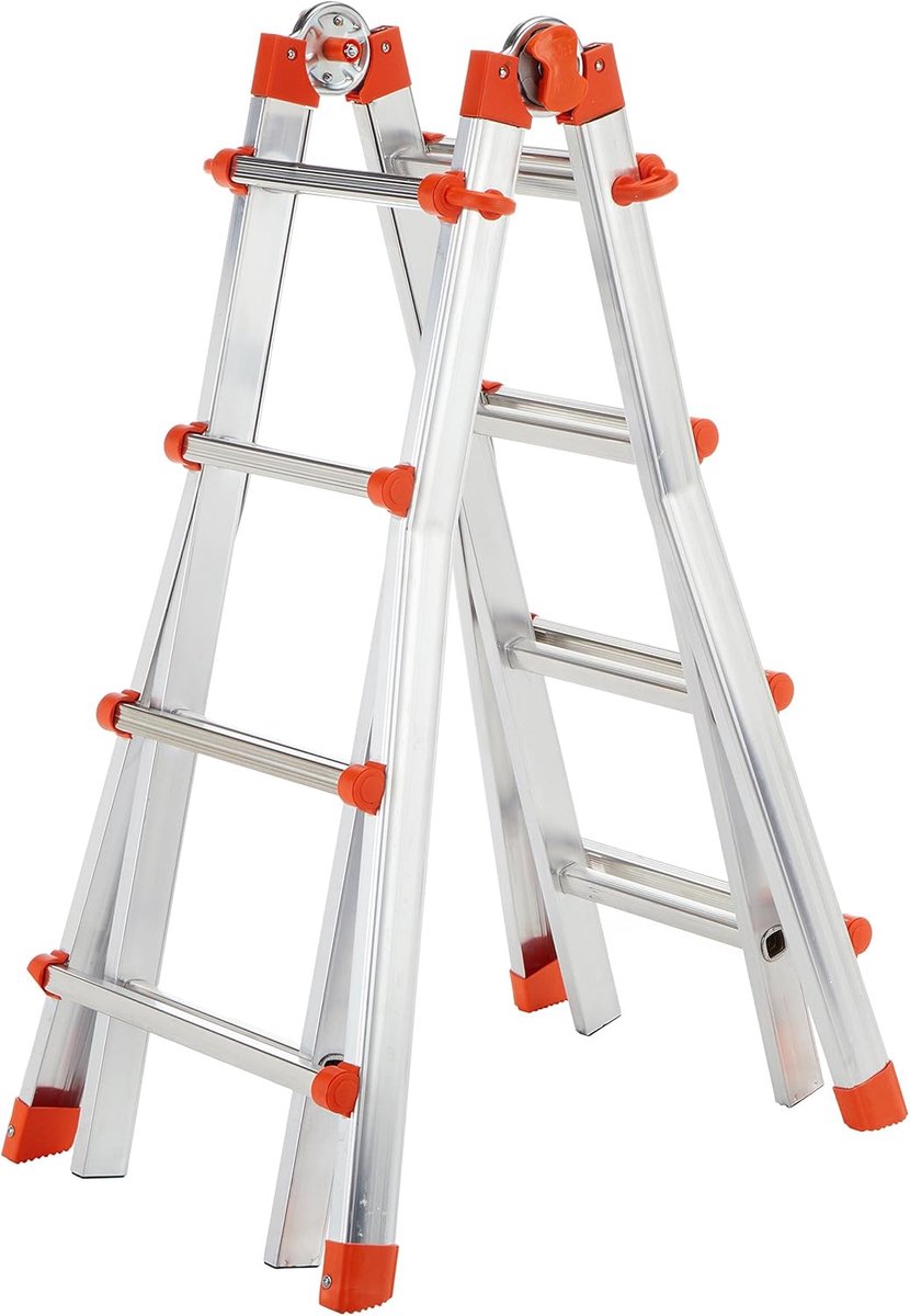 Telescopische Ladder - Aluminium Ladder - Doe-het-zelf Klussen - Compact En Lichtgewicht - 4 + 4 Sporten - Zilverkleurig