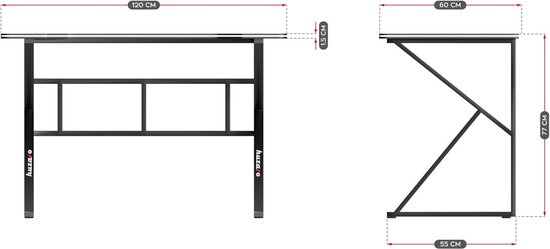Gaming Bureau - Werkplek Bureau - Productief Werken - Dubbele Kabeldoorvoer - 120x60 cm - Zwart — afbeelding 3