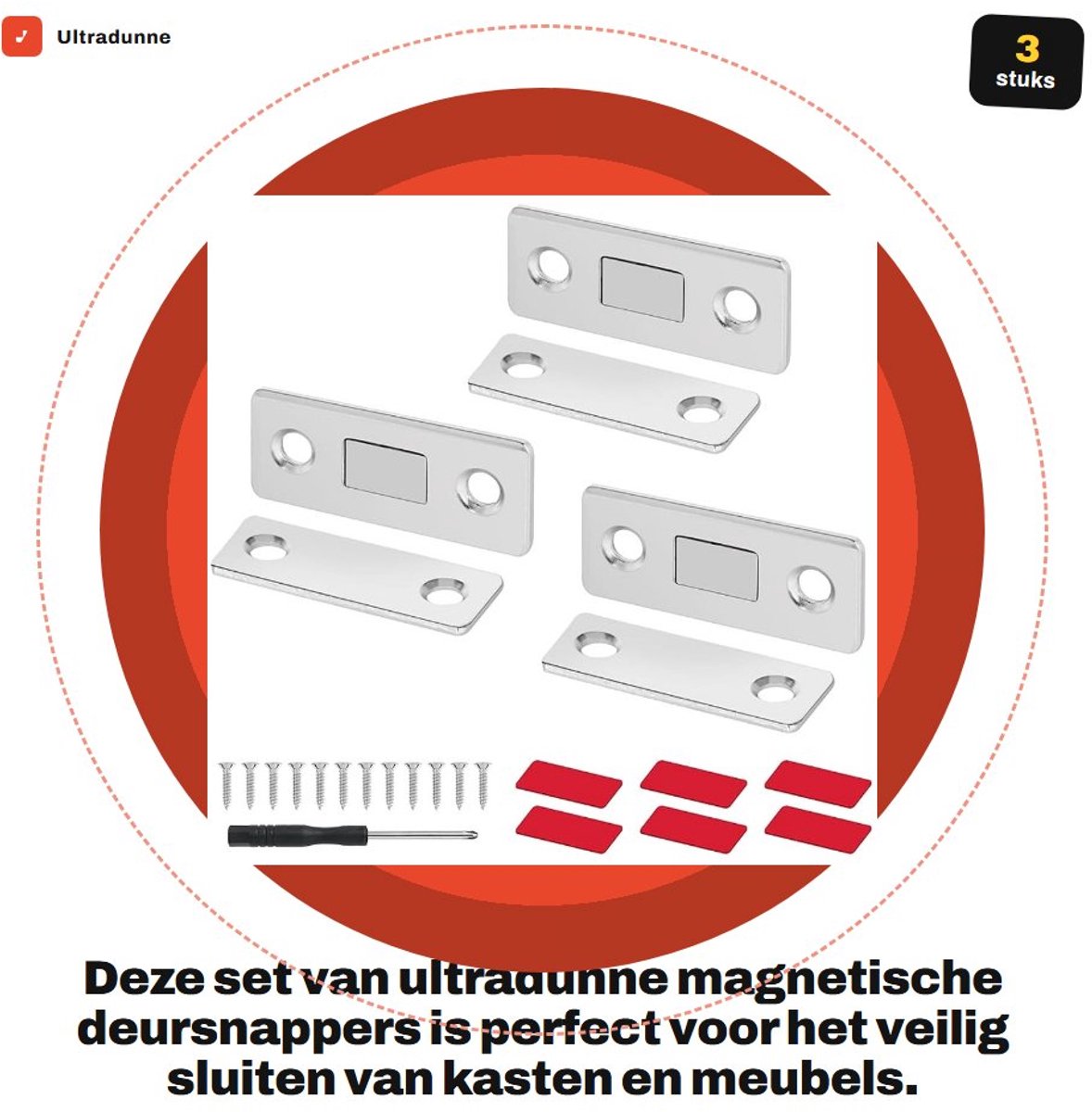 Dailygoods - Ultradunne Magnetische Deursnapper Set, 3 Stuks