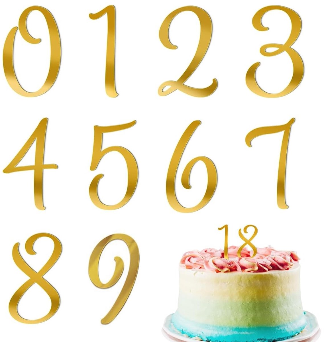 Dailygoods- Taartdecoraties Set van 10 - Acryl Cijfers 0-9 - Roségoud - Herbruikbaar - Voor Verjaardag/Bruiloft - Perfect voor Taarten - Taartcijfers
