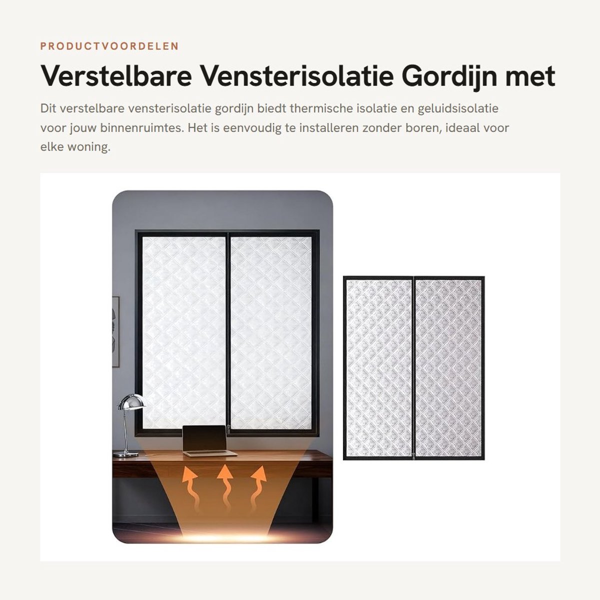 Dailygoods- Vensterisolatie Gordijn - Verstelbaar - Zelfklevend - Geluidsisolatie - Verduistering - Thermische Isolatie (68 x 99 cm) - Isolatiegordijn