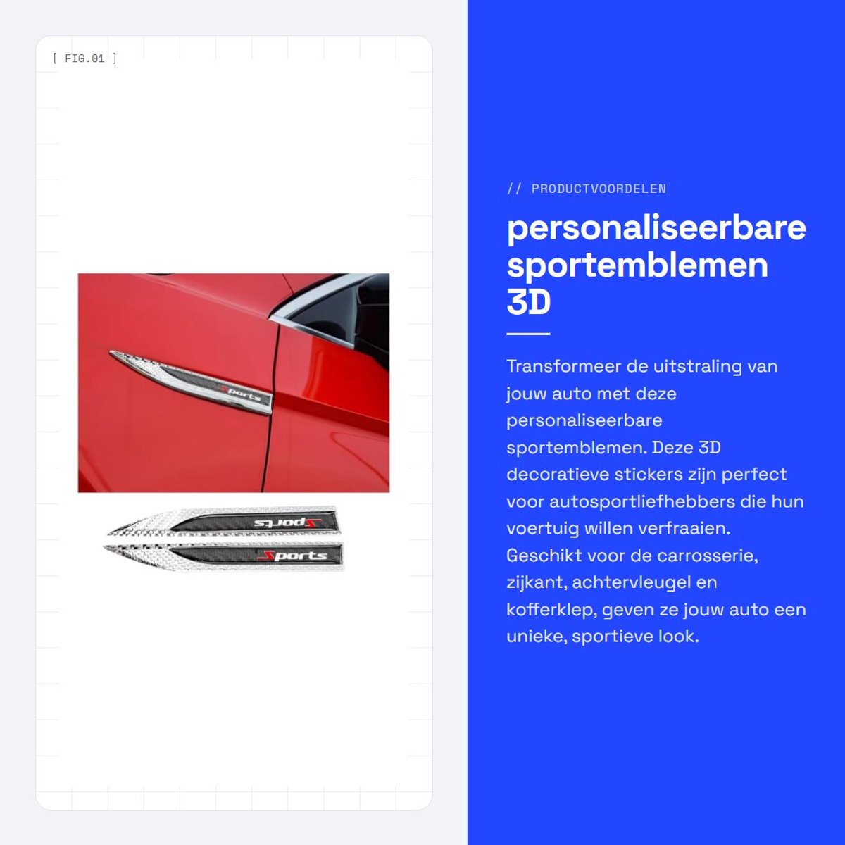 Dailygoods- Sportemblemen 2 stuks - 3D Decoratieve Stickers - Auto Stickers voor Carrosserie - Koolstofvezel/Zinklegering - Zwart/Zilver - Duurzaam en Schokbestendig - Autostickers