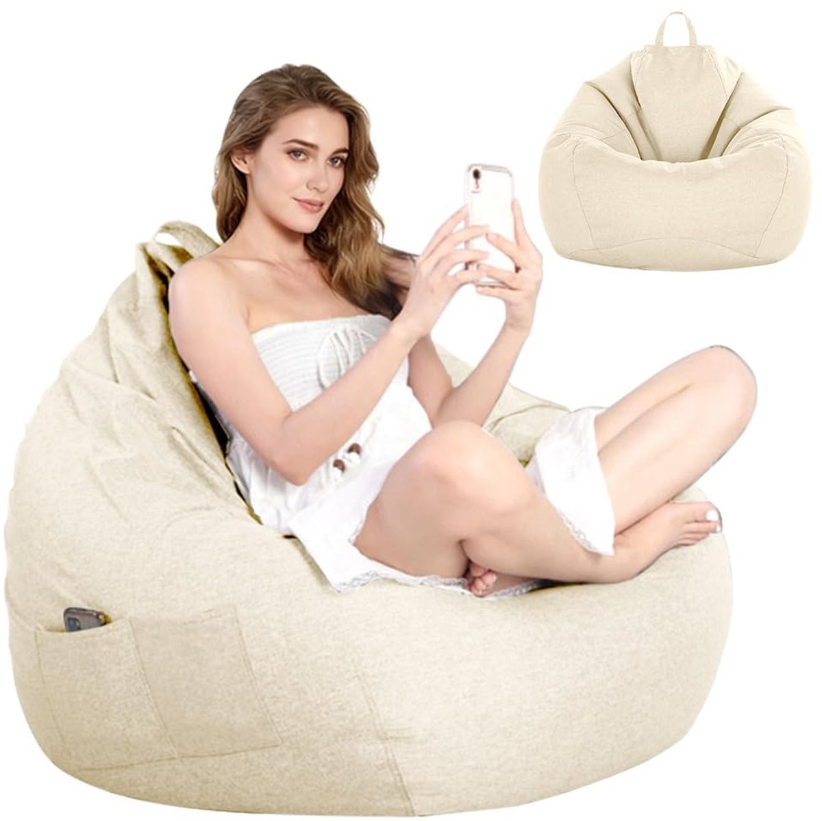 Dailygoods- Zitzak XL - Zitzakhoes - Gaming Zitzak - Zitzakstoel - Opbergtas - Katoen/Linnen Materiaal