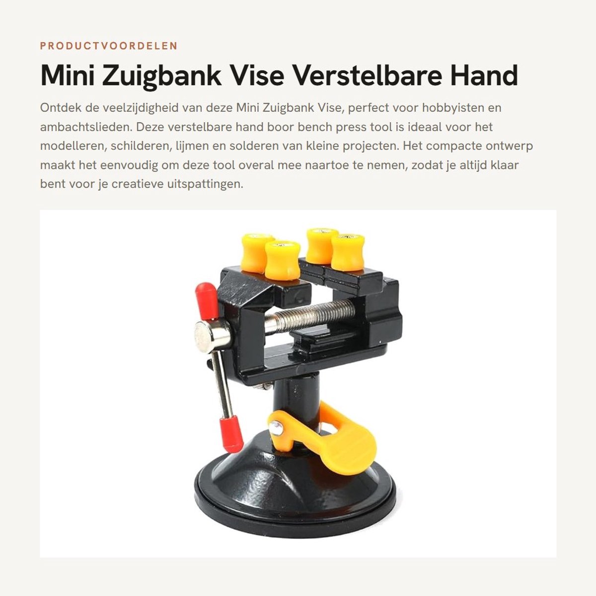 Dailygoods- Zuigbank Vise Draagbaar - Verstelbare Bankschroef Kaken - Draaibare Handgreep - Sterke Rubber Zuigbasis - Voor Modelleren en Ambachten