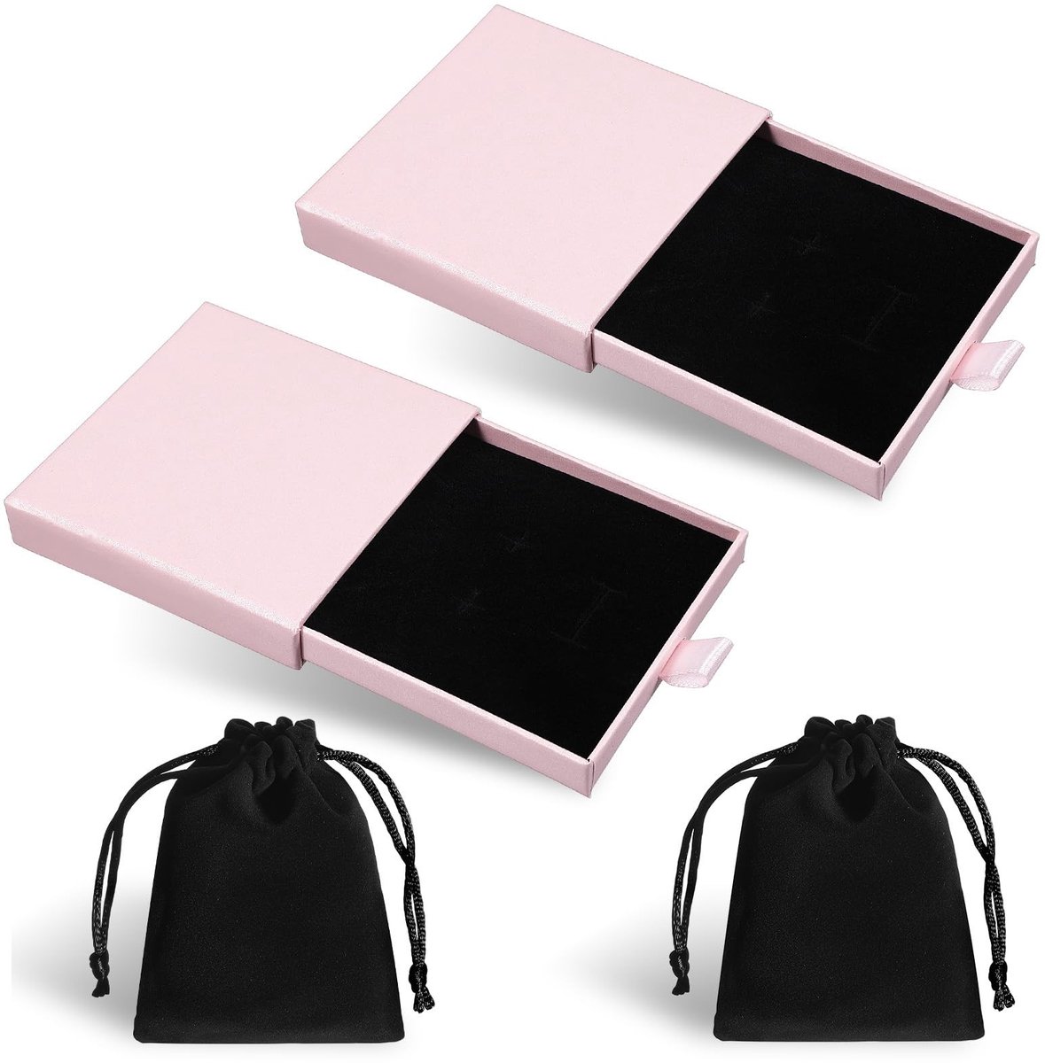 Dailygoods- Sieradendoosje Klein - 4 Stuks - Fluwelen Zakjes - Geschenkdoosjes - Roze/Zwart - Perfect voor Sieraden - Juwelendoos
