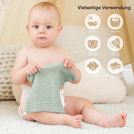 Molton doekjes baby 100% katoen zacht absorberend spuugdoekje set van 10 — afbeelding 2