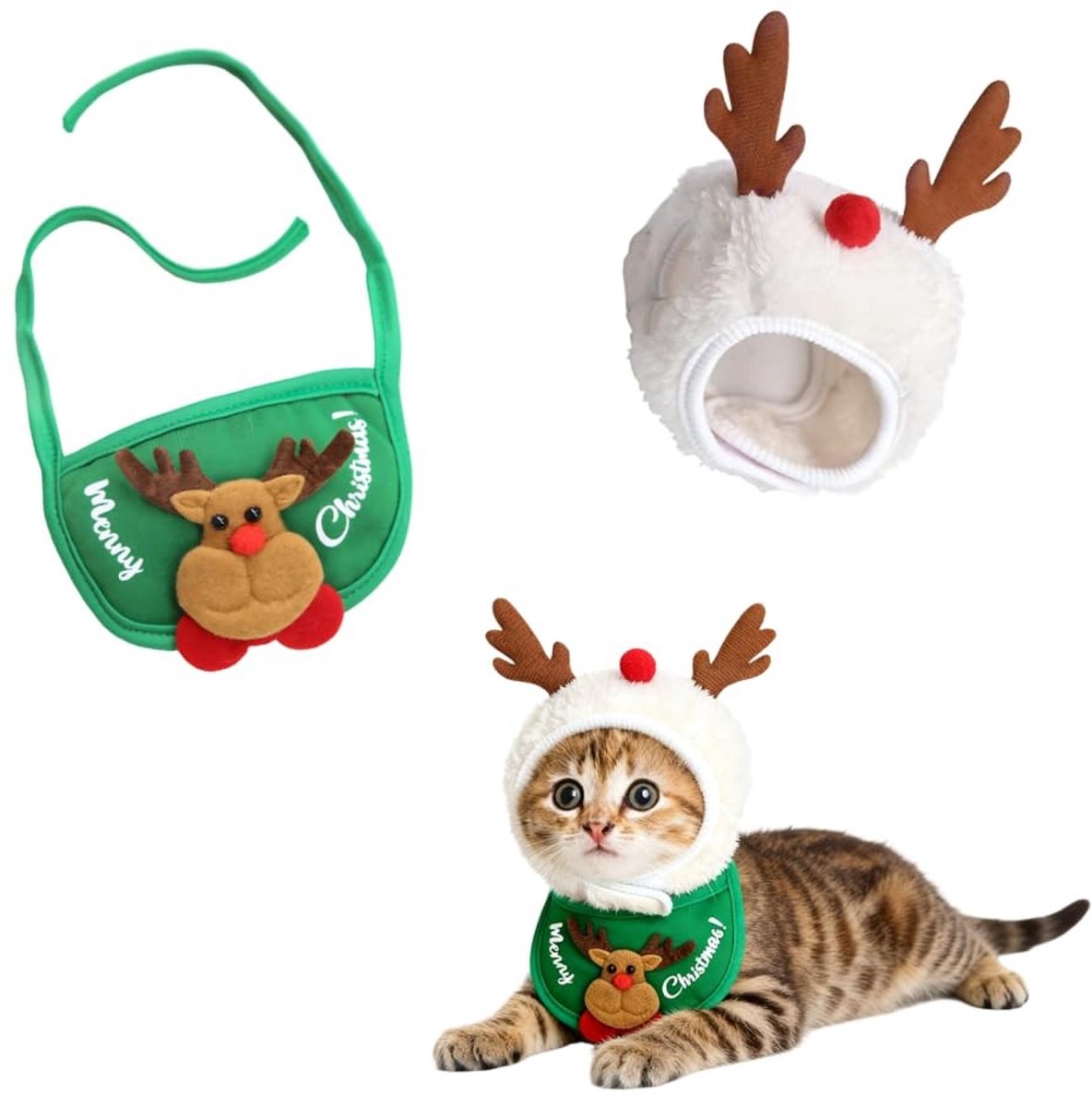 Dailygoods- Kerstmutsen Set van 2 - Slabbetjes voor Huisdieren - Warme Kerstbandana - Feestelijke Halsdoek - Zacht Pluche - Comfortabel en Warm - Huisdierkostuum