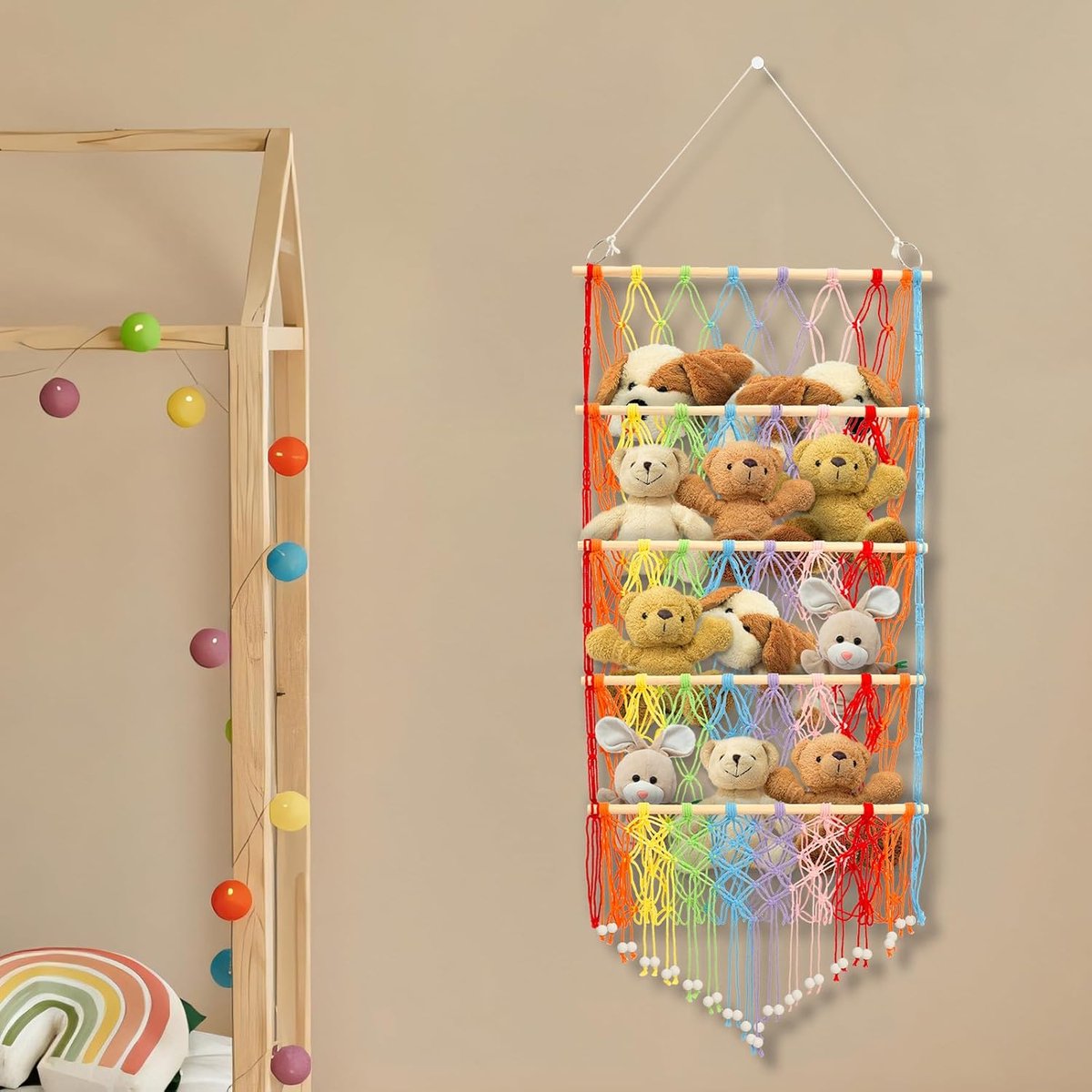 Speelgoed Hangmat - Opbergnet - Babykamer Organiseren - Vier Lagen Ontwerp - 120 cm Lengte - Kleurrijk