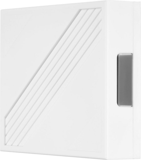 Witte deurbel met een diagonale ribbelstructuur en een grijze, rechthoekige uitsparing aan de zijkant.