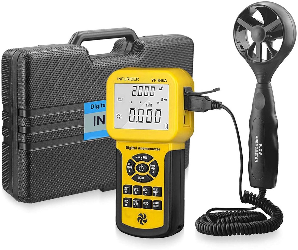 Digitale Windmeter - Luchtstroommeter Temperatuurmeter - Weer Meten - Data Opslag - 0.3-45m/s - Zwart